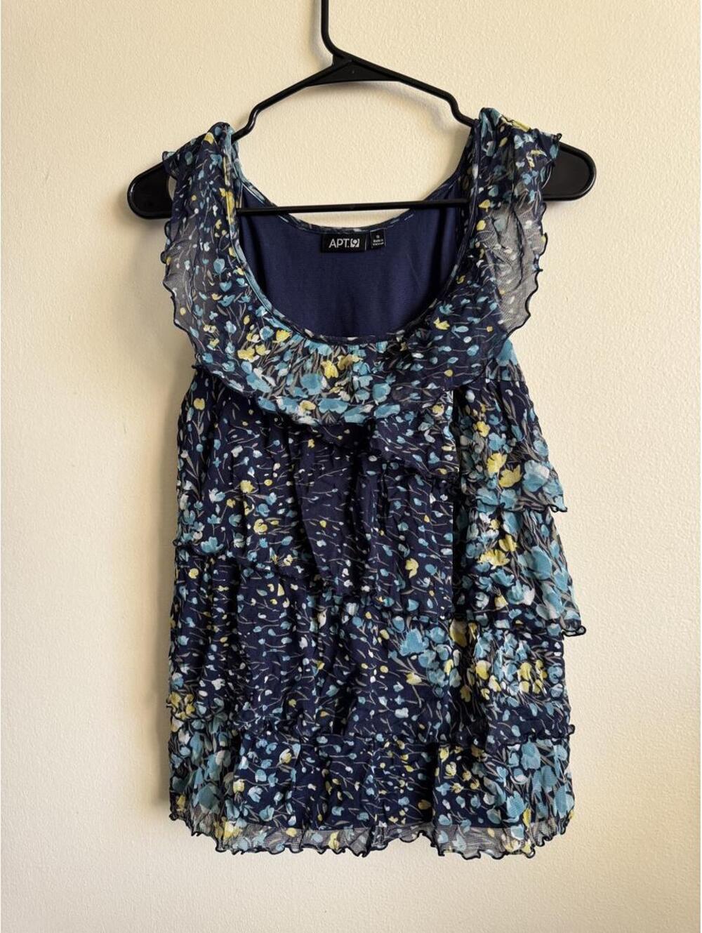 Apt. 9 blue & yellow floral ruffle tank top in a S